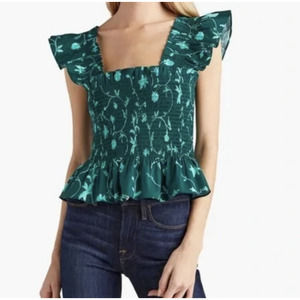 Hill House The Paz Top Emerald Botanical NEW with tags